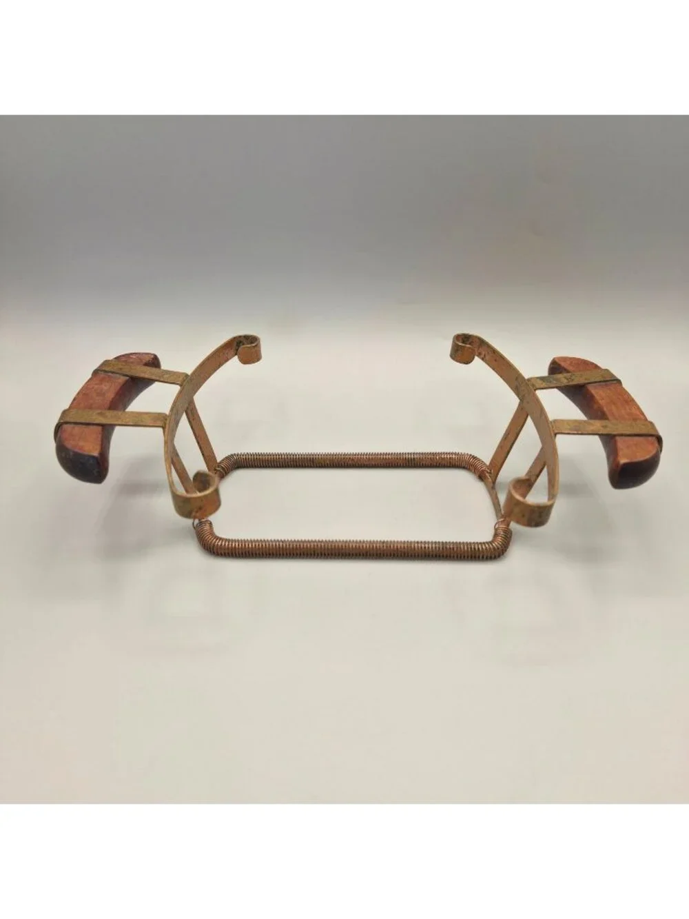 Vintage Adjustable Casserole Dish Carrier Hammered Copper Wooden Handles
